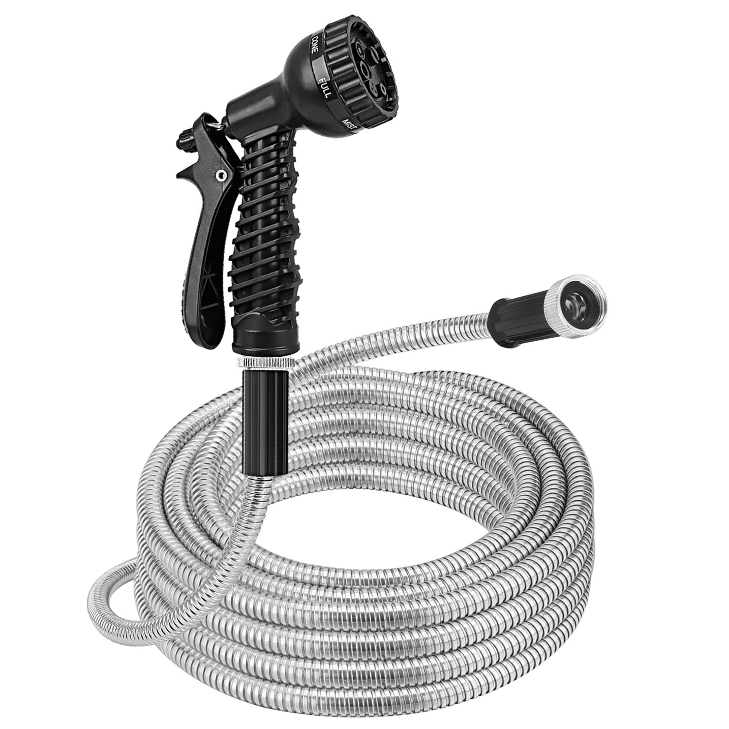 Stainless Steel Garden Hose with 7-Pattern Nozzle