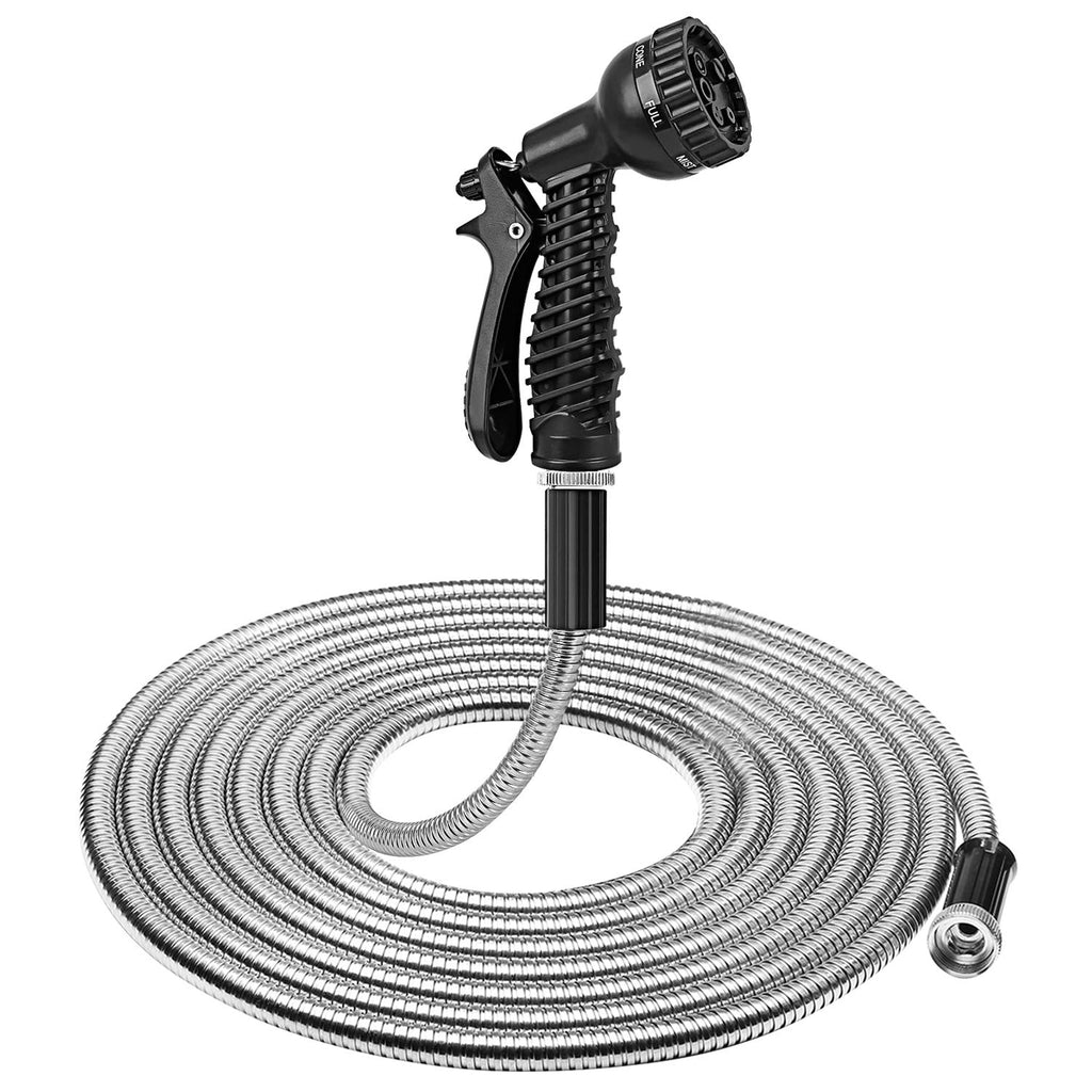Stainless Steel Garden Hose with 7-Pattern Nozzle