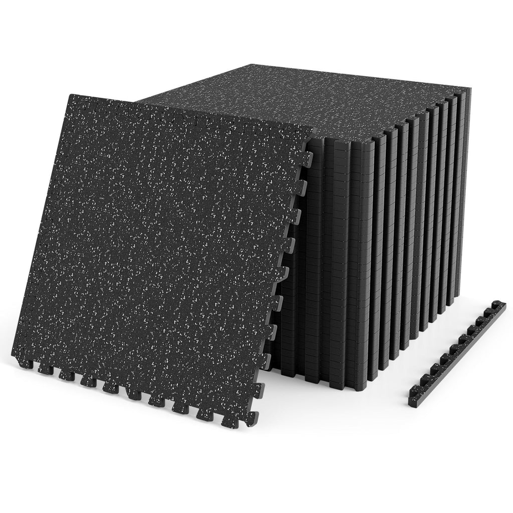 Interlocking Rubber Gym Floor Mats 140 Sq Ft with Borders