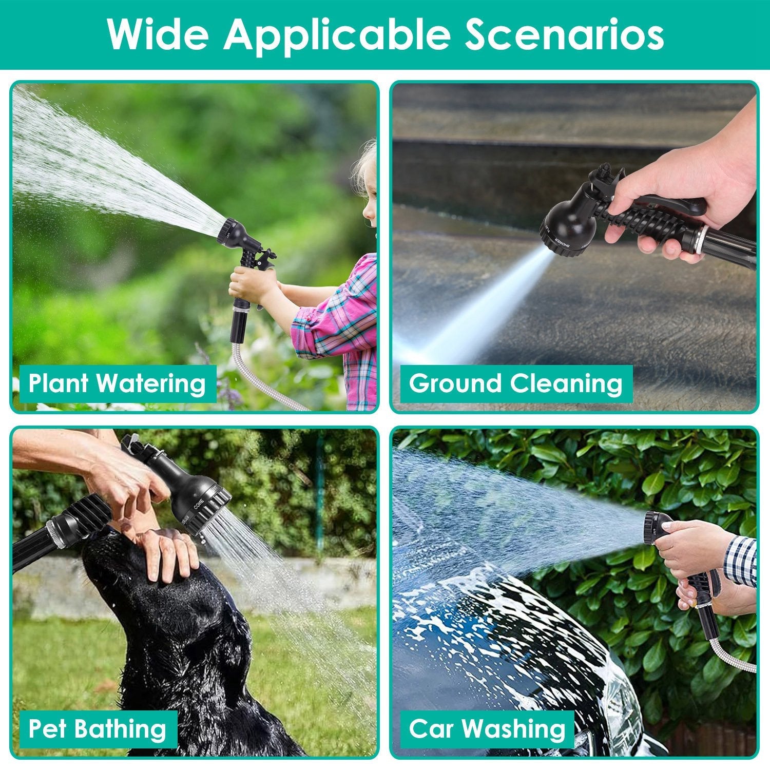 Stainless Steel Garden Hose with 7-Pattern Nozzle