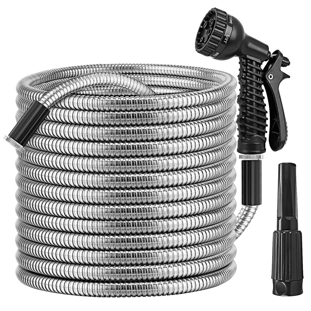 Stainless Steel Garden Hose with 7-Pattern Nozzle