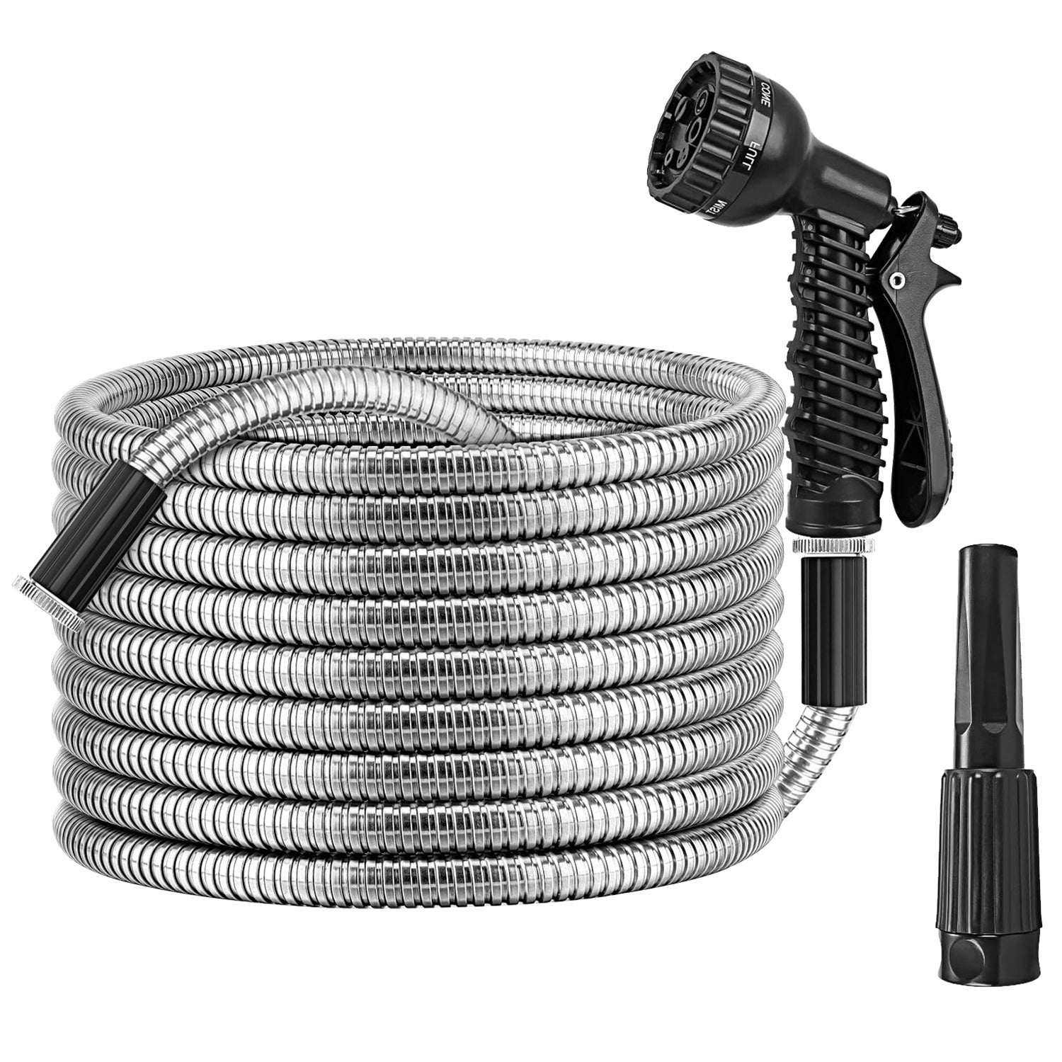 Stainless Steel Garden Hose with 7-Pattern Nozzle