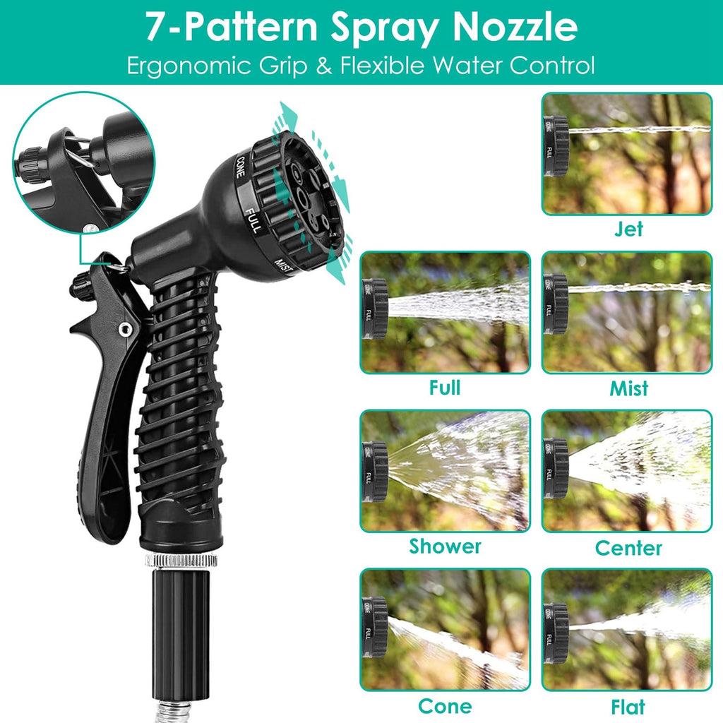 Stainless Steel Garden Hose with 7-Pattern Nozzle