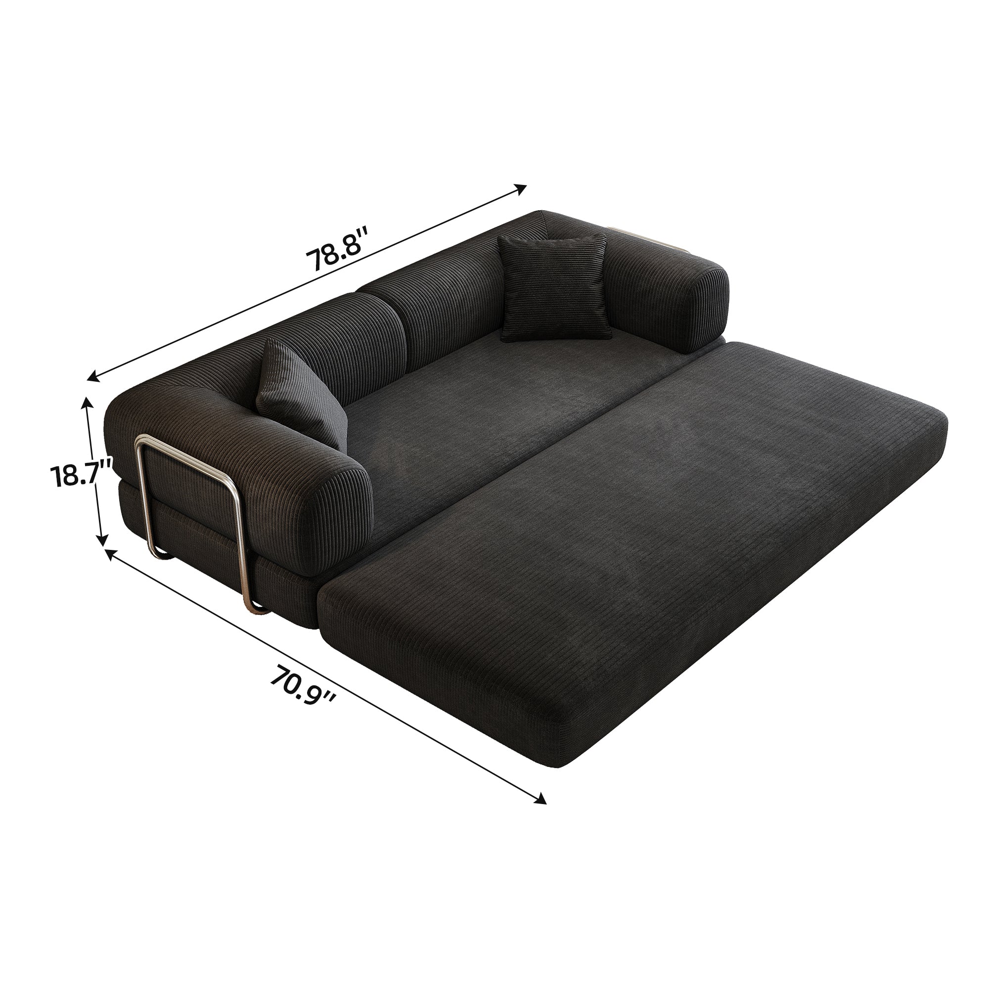 78.8' Compression Sofa,Convertible Floor Sofa Bed-with Pillow Back Support Armrest,Comfy Futon Couch Sleeper Bed,Loveseats Boneless Modular Sectional Sofa,Corduroy fabric,for Living Room,Bedroom,Black