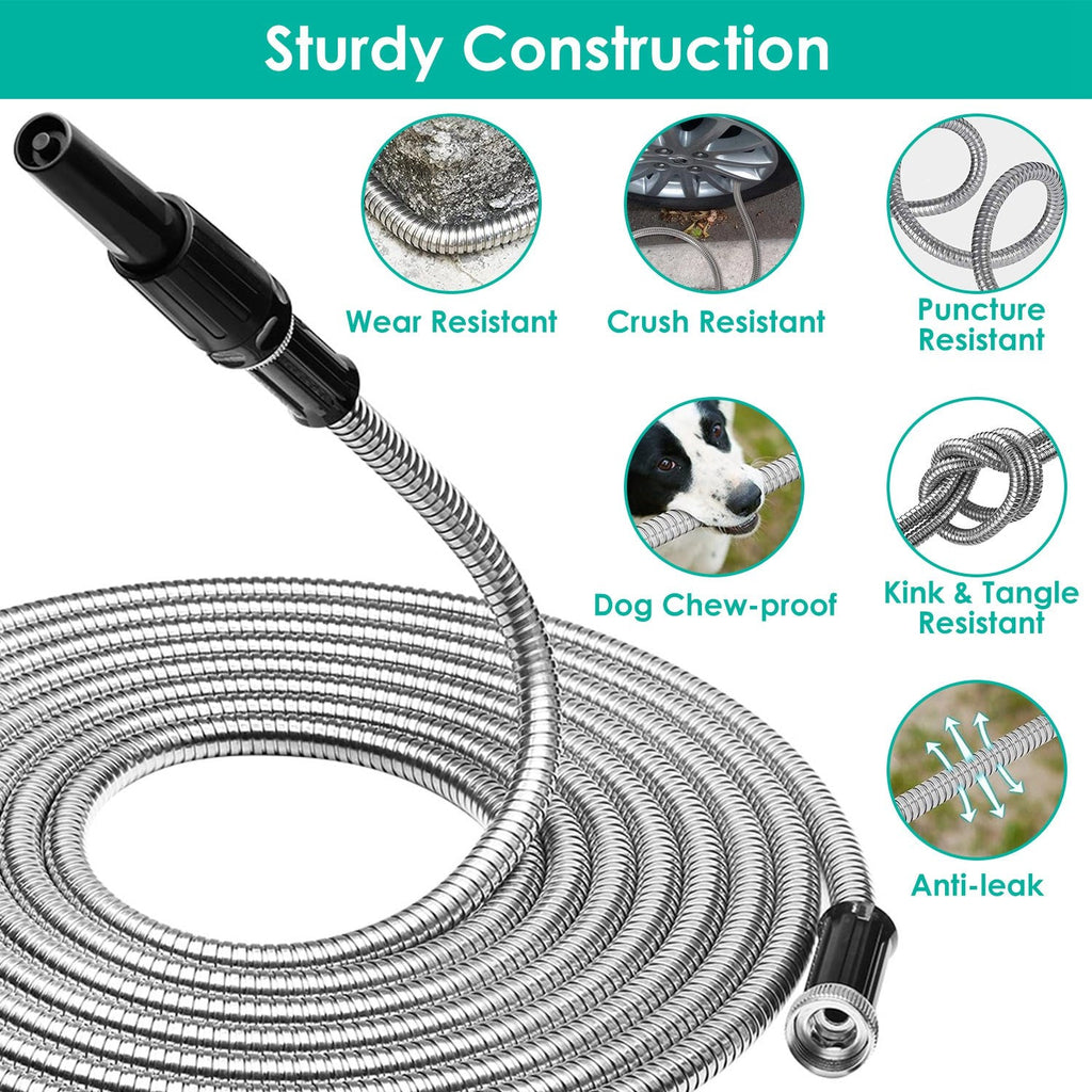 Stainless Steel Garden Hose with 7-Pattern Nozzle