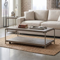 Corbeta - 3 Piece Metal Frame Wood Living Room Coffee Table And 2 Chairside Tables Set, Aged Graphite - Brown
