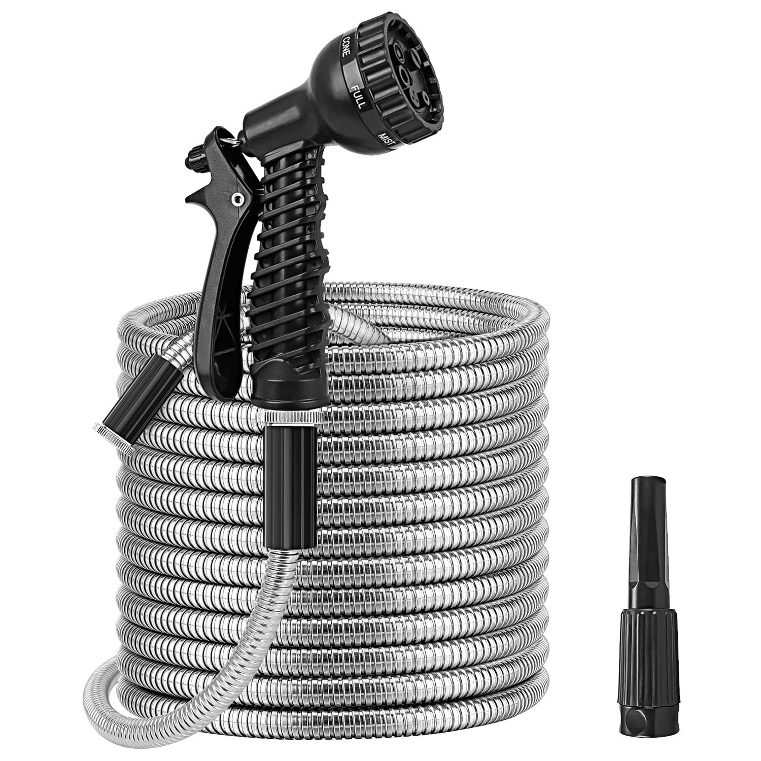 Stainless Steel Garden Hose with 7-Pattern Nozzle