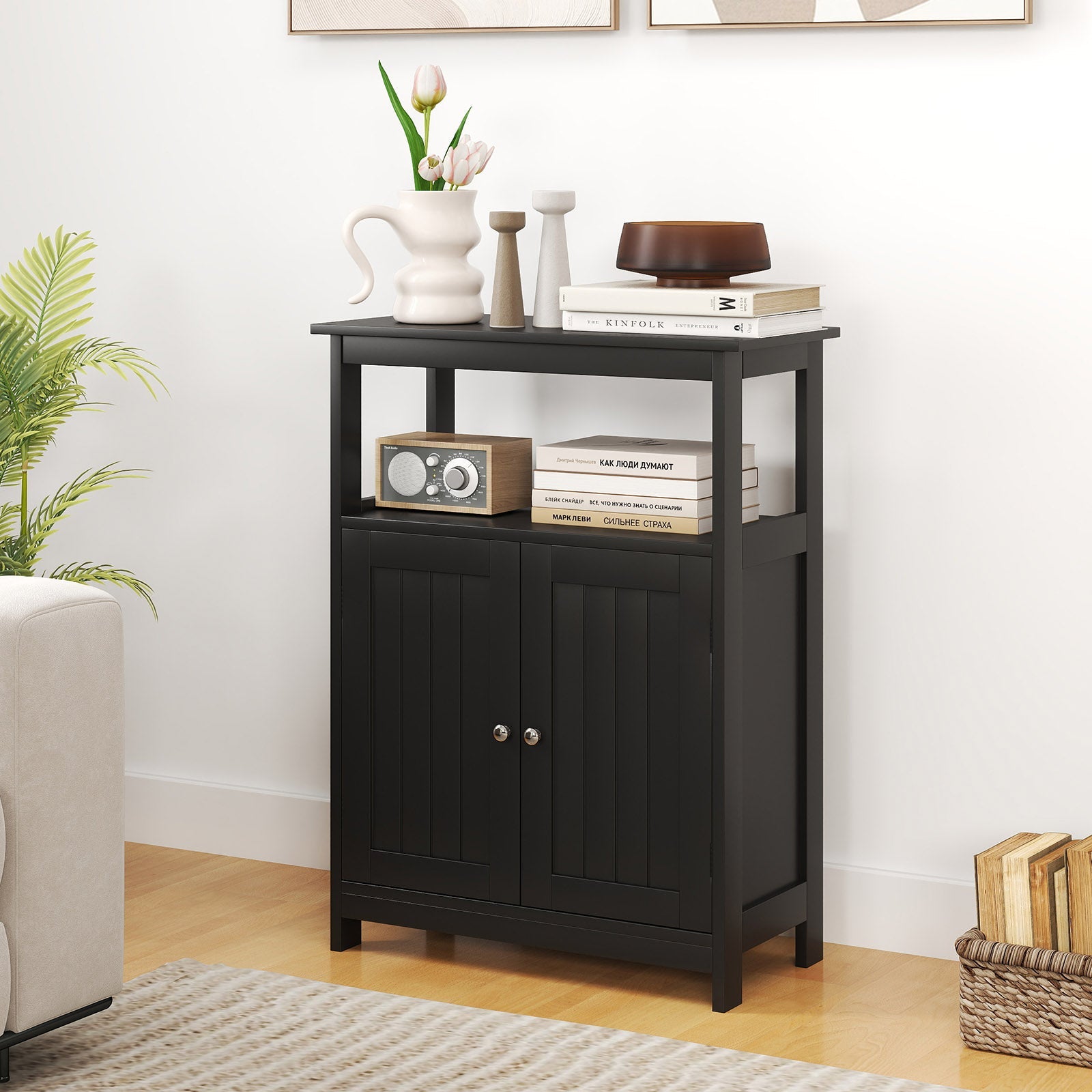 Bathroom Floor Cabinet Freestanding Storage Organizer with Open Compartment