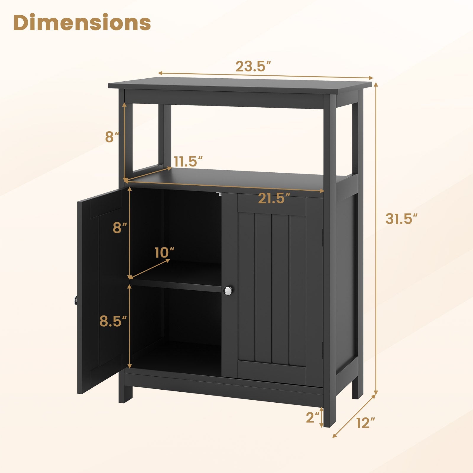 Bathroom Floor Cabinet Freestanding Storage Organizer with Open Compartment