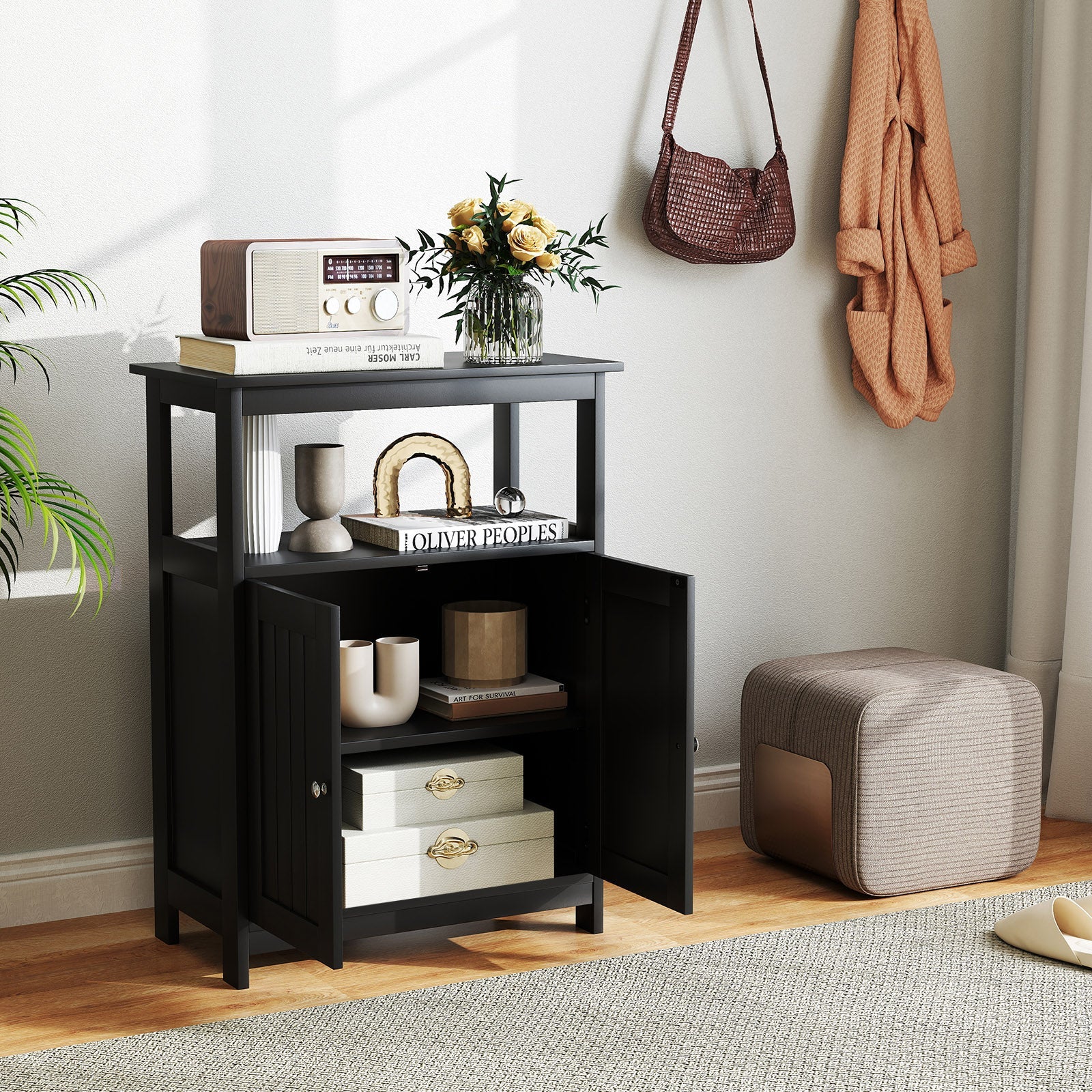 Bathroom Floor Cabinet Freestanding Storage Organizer with Open Compartment