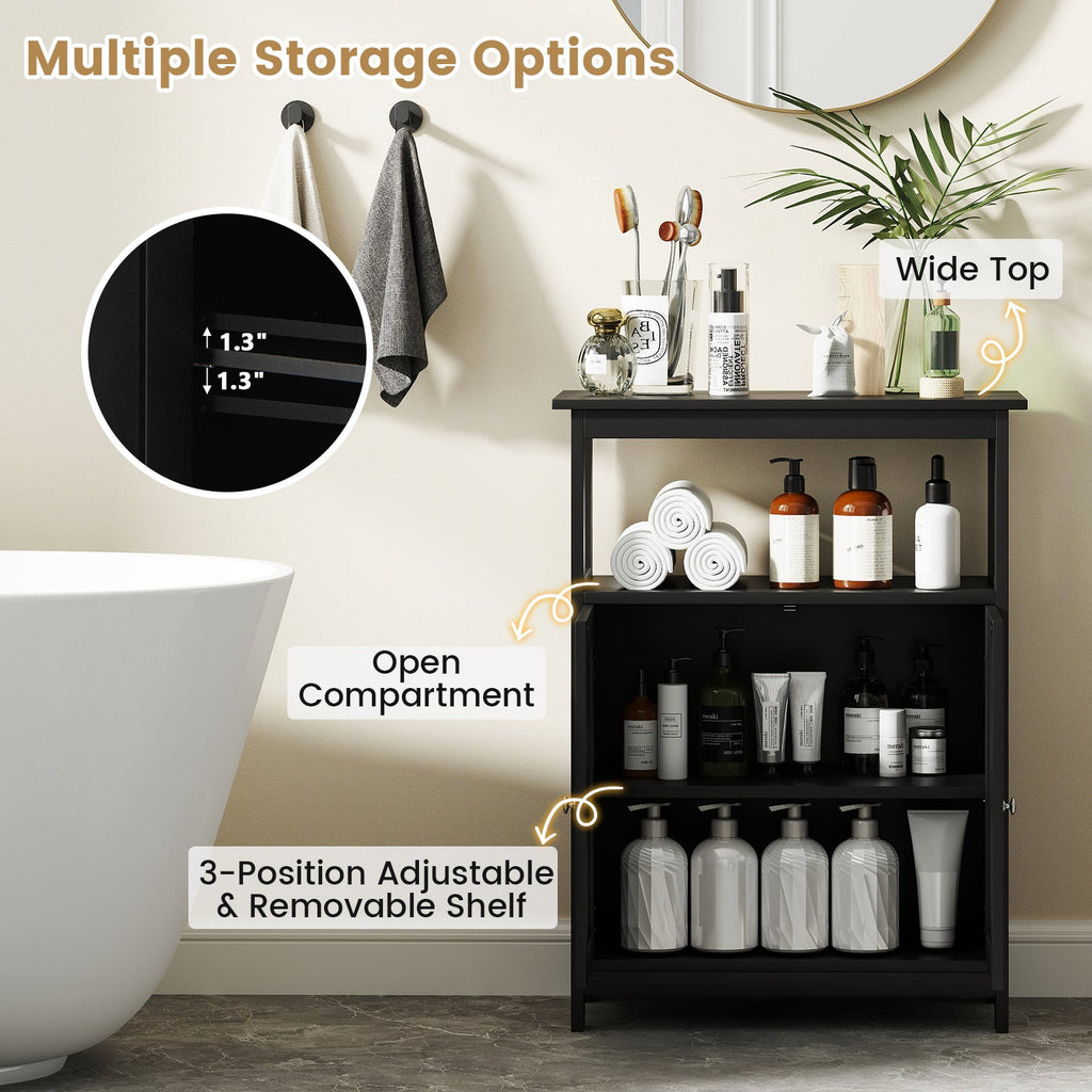 Bathroom Floor Cabinet Freestanding Storage Organizer with Open Compartment