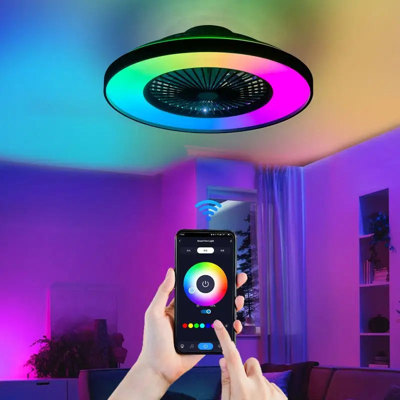 23-Inch Black Ceiling Fan Light with Dimmable RGB