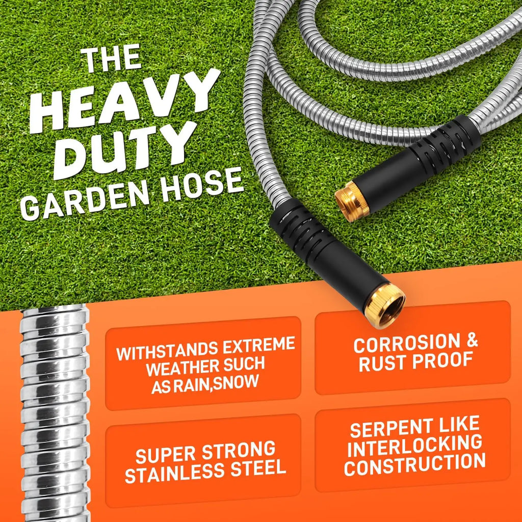 Stainless Steel Garden Hose with 10 Function Spray Nozzle