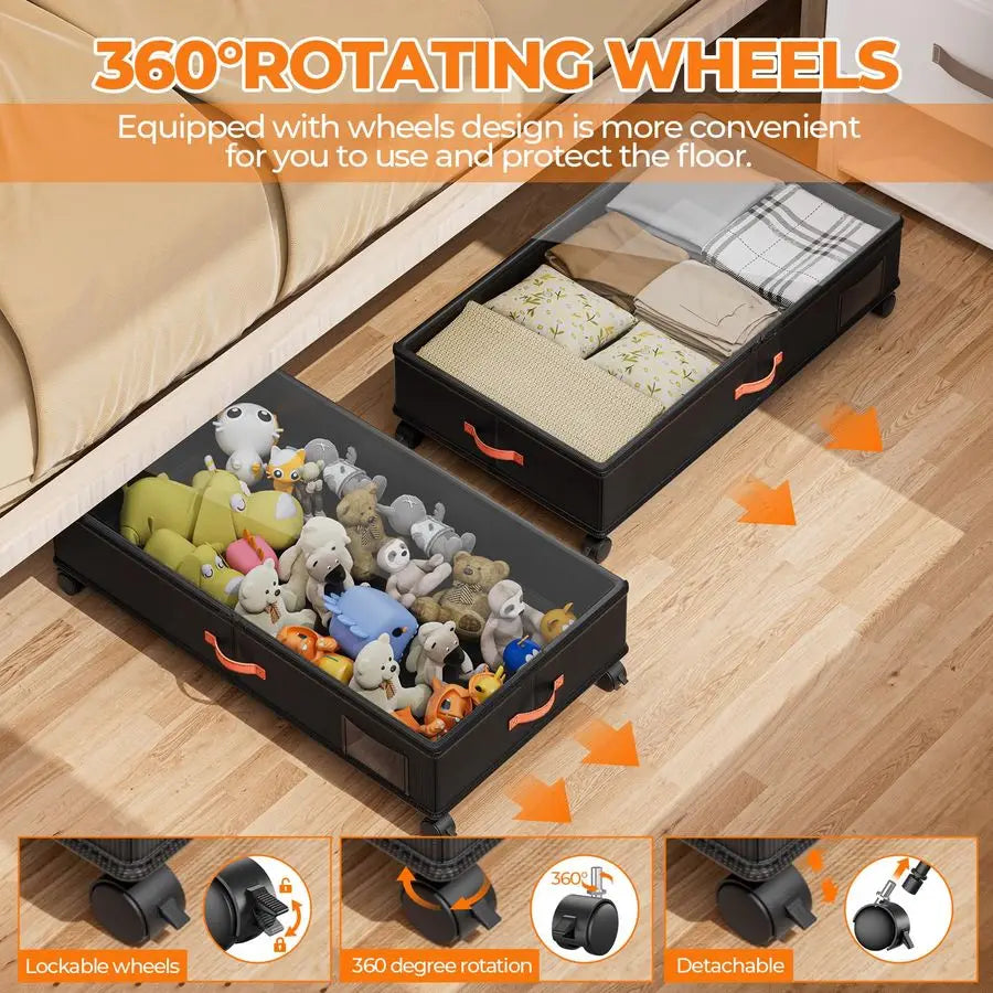 Bed Storage with Wheels,2 Pack With Clear Lids