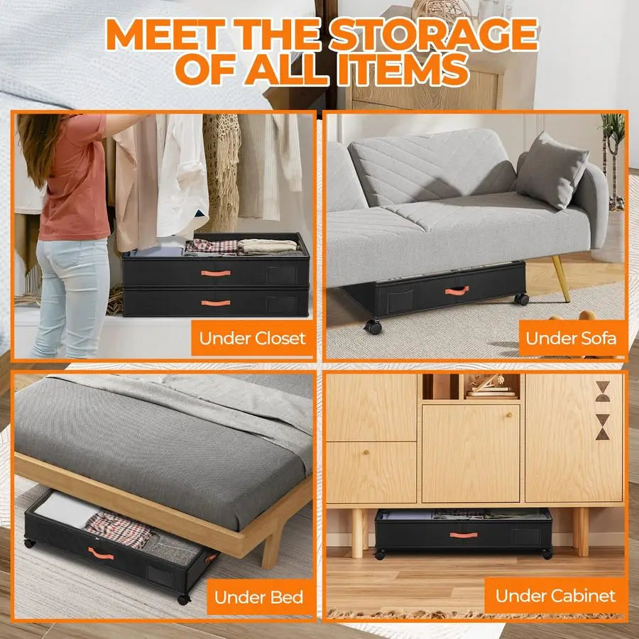 Bed Storage with Wheels,2 Pack With Clear Lids