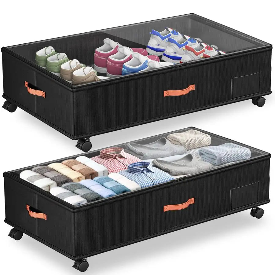 Bed Storage with Wheels,2 Pack With Clear Lids