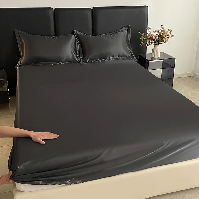 1Pc Satin Elastic Fitted Sheet