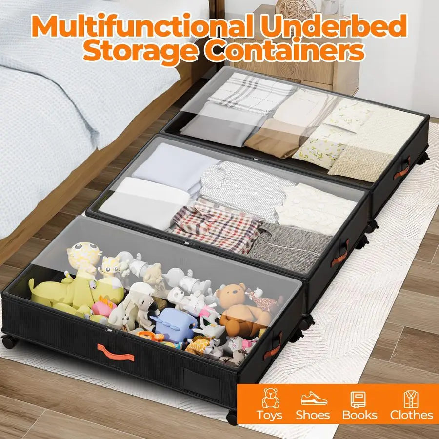 Bed Storage with Wheels,2 Pack With Clear Lids