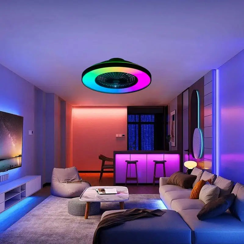 23-Inch Black Ceiling Fan Light with Dimmable RGB