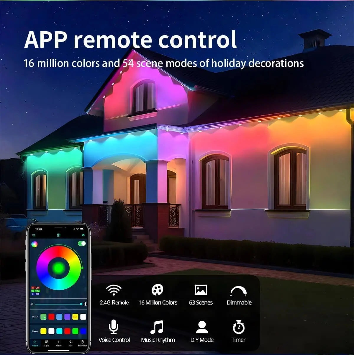Permanent Eaves LED RGB Outdoor String Lights