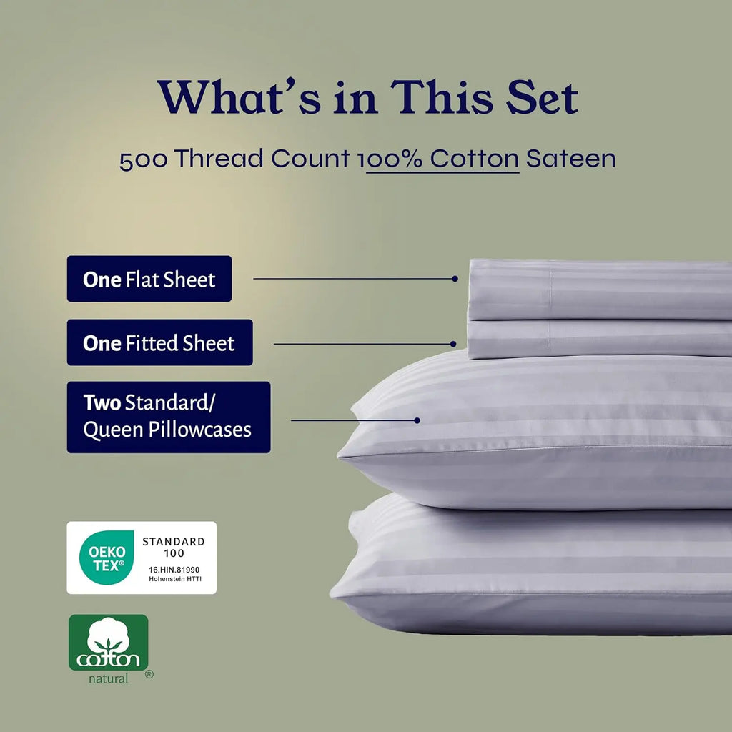 500TC Queen Sateen Damask Stripe Bedding in Lavender