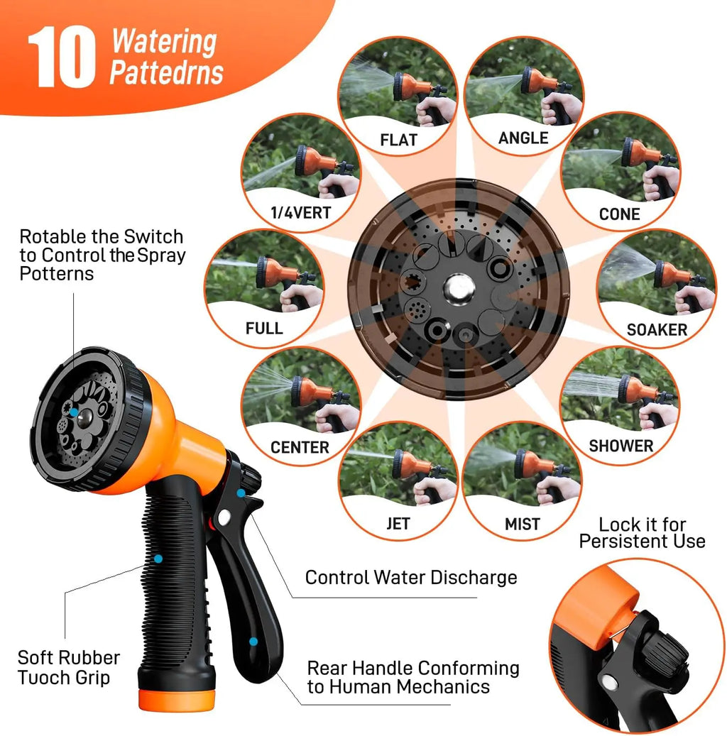 Stainless Steel Garden Hose with 10 Function Spray Nozzle
