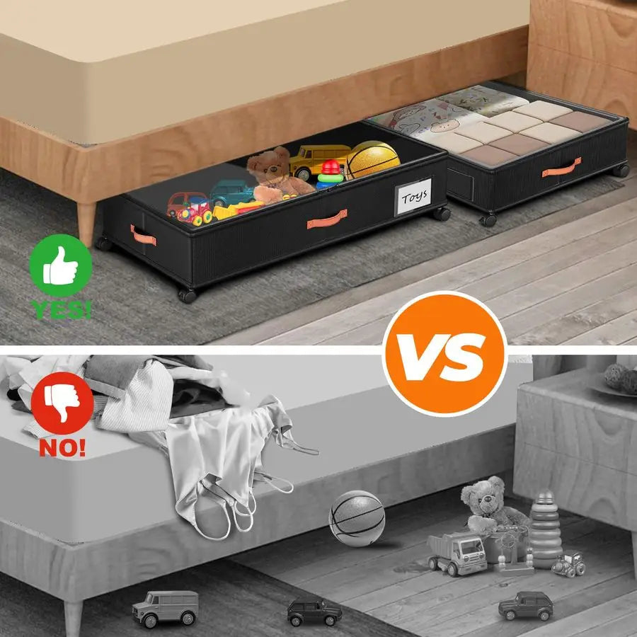 Bed Storage with Wheels,2 Pack With Clear Lids