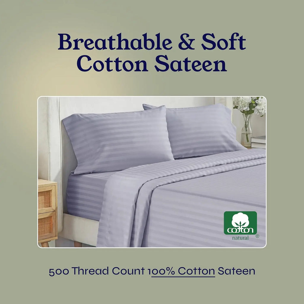 500TC Queen Sateen Damask Stripe Bedding in Lavender