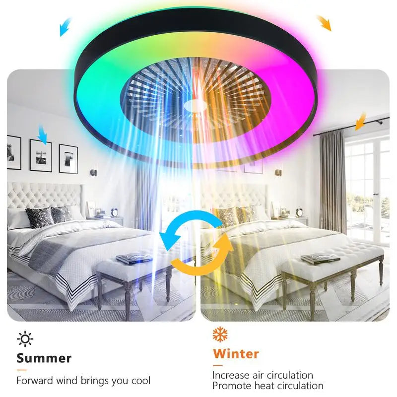 23-Inch Black Ceiling Fan Light with Dimmable RGB