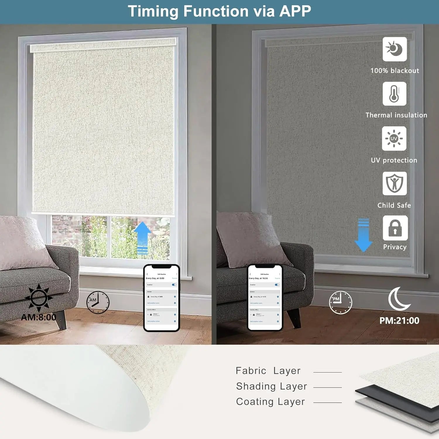 Modern Smart Wireless Remote Control Zebra Blinds