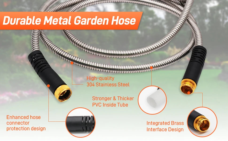Stainless Steel Garden Hose with 10 Function Spray Nozzle