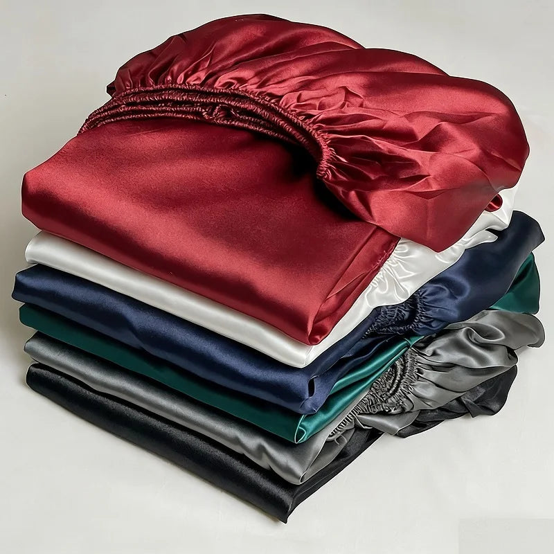 1Pc Satin Elastic Fitted Sheet