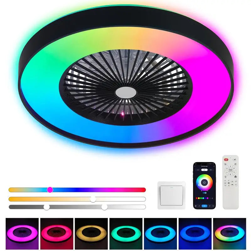 23-Inch Black Ceiling Fan Light with Dimmable RGB