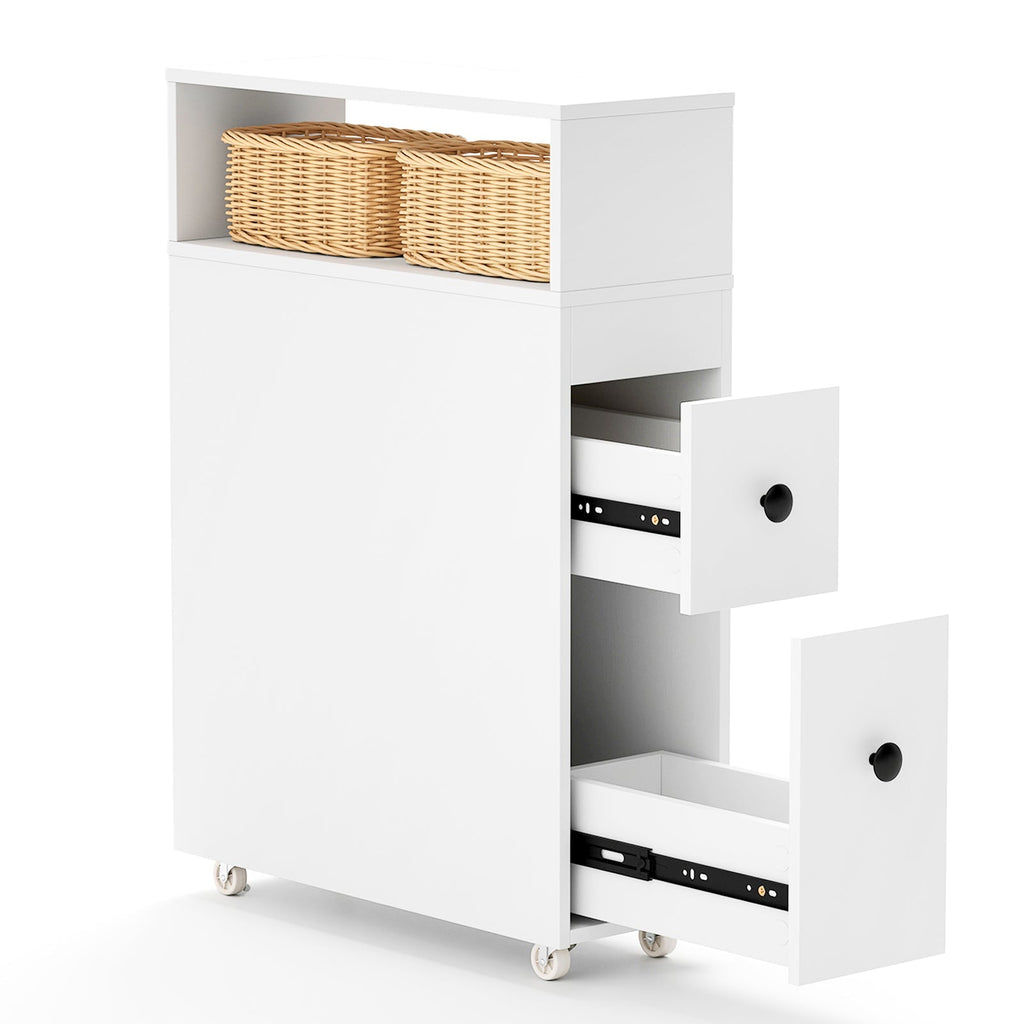 Slim Bathroom Cabinet Wooden Toilet Organizer with Deep Slide Out Drawers