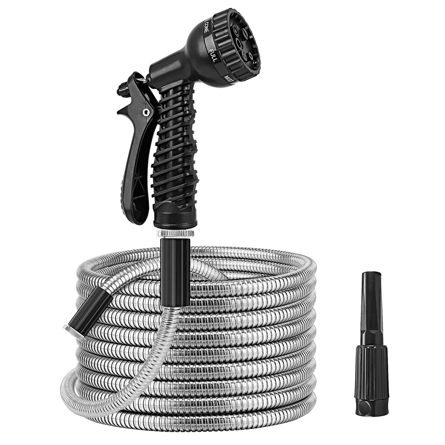 Stainless Steel Garden Hose with 7-Pattern Nozzle