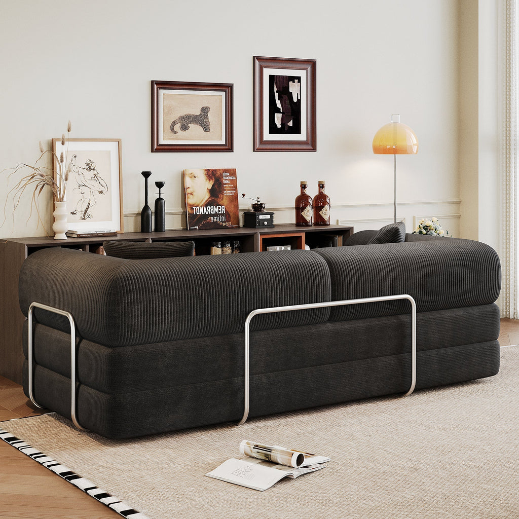 78.8' Compression Sofa,Convertible Floor Sofa Bed-with Pillow Back Support Armrest,Comfy Futon Couch Sleeper Bed,Loveseats Boneless Modular Sectional Sofa,Corduroy fabric,for Living Room,Bedroom,Black