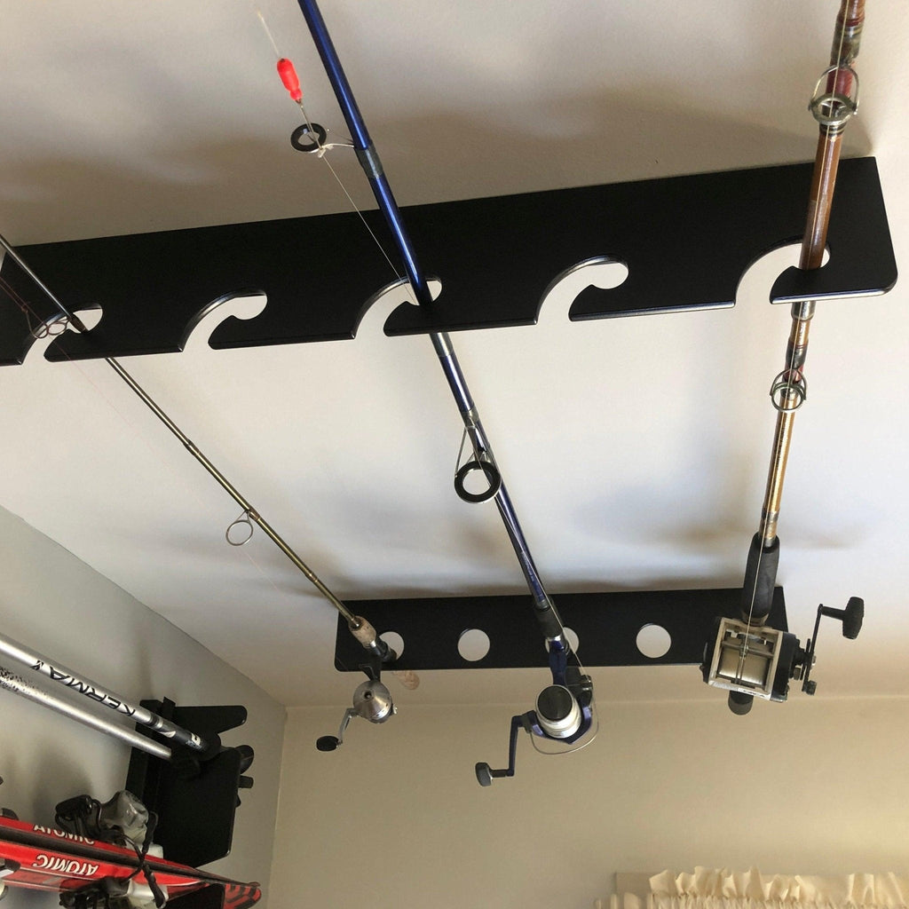 Wall-Mounted Fishing Rod Rack for Garage or Ceiling Storage