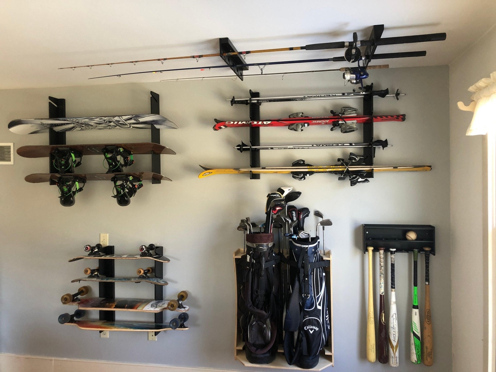 Wall-Mounted Fishing Rod Rack for Garage or Ceiling Storage