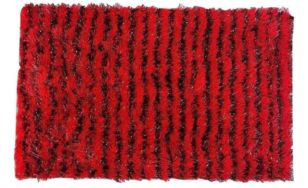 DaDa Bedding Shaggy Soft Rectangle Door Mat Bath Carpet Rug - 20" x 32", Striped Red & Black