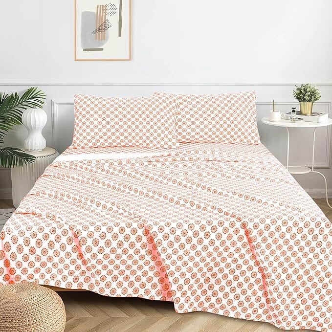 Sleepdown 100% Cotton Bed Sheet Set, Ultra Soft Percale Bed Sheets, Durable, Cool & Crisp 144 Thread Count Fabric